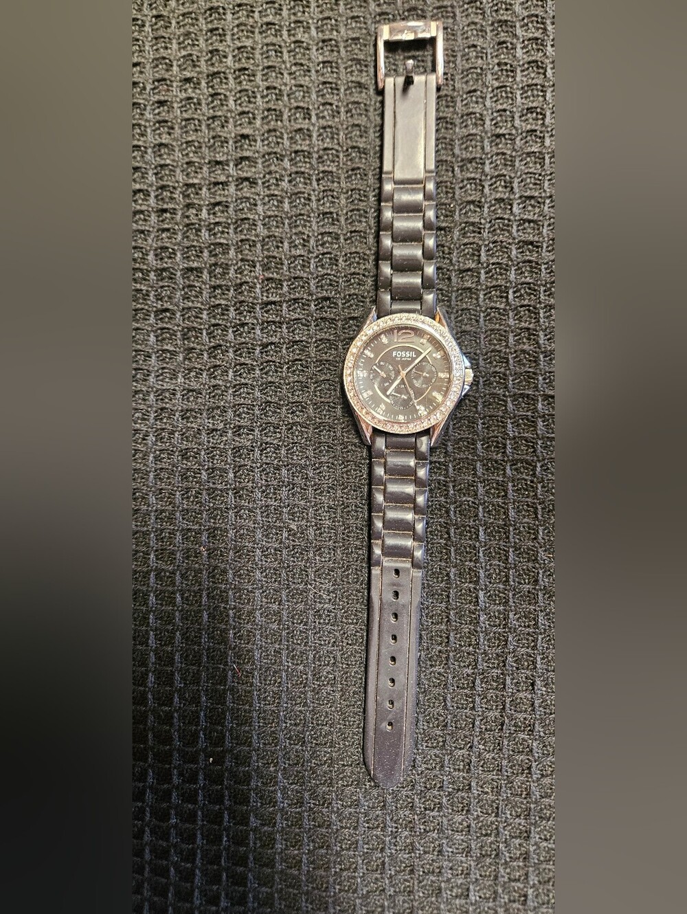 Fossil  Black Watch with Silver Crystal Bezel And Rhinestone Trim